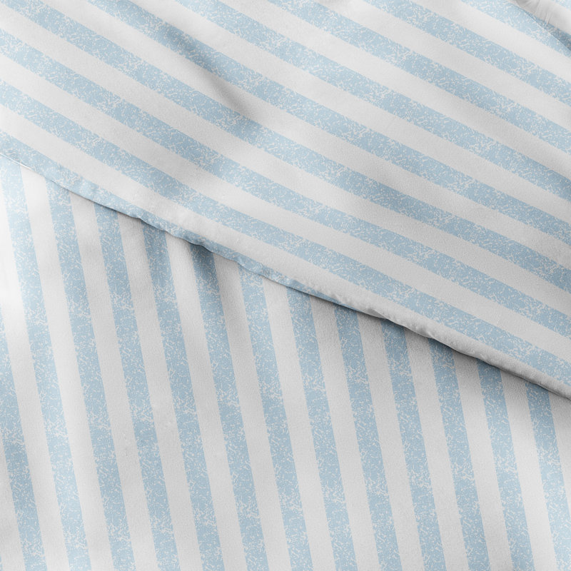 Light Blue Striped Microfiber Queen Duvet Cover Set