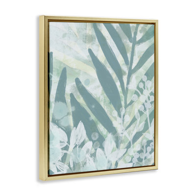 Modern Splatter Palms Grey Framed Floater Canvas Wall Art by June Erica Vess