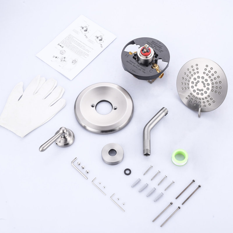 Single Handle 5-Spray Settings Shower Faucet With 6 In. High Pressure Rain Shower Head, Brushed Nickel