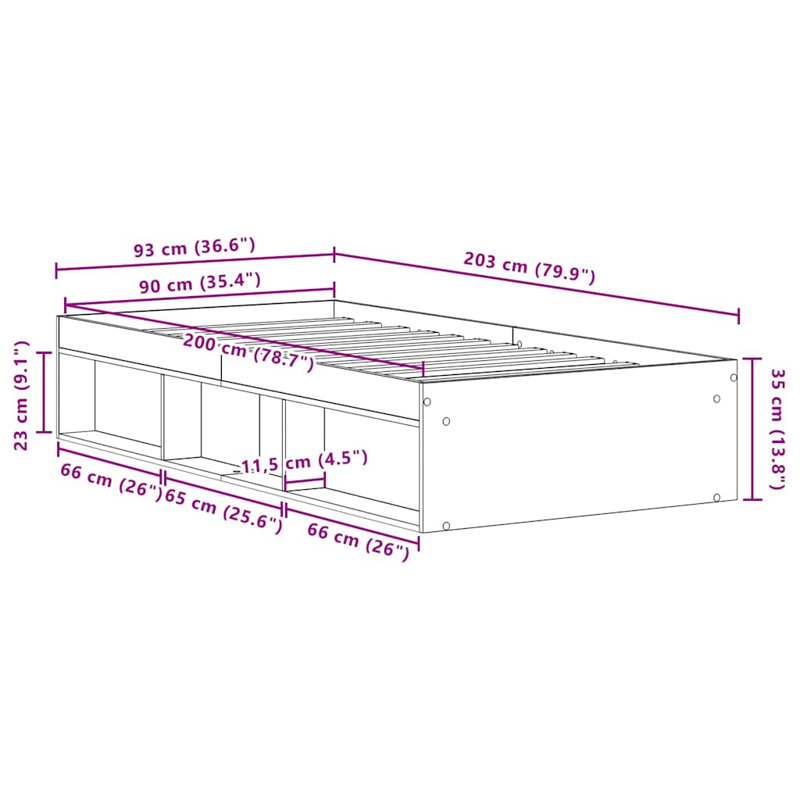Afriani Storage Bed, European Single (90 x 200cm), Black Oak