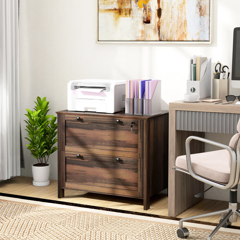 Locked File Cabinet For Home Office Decor, Brown. 2 With Adjustable Hanging Bar Letter, A4, Legal. Stylish & Safe. 31.1" L X 15.7" W 28.3" H Lock, Brown Furniture. 2 Drawer Practical.