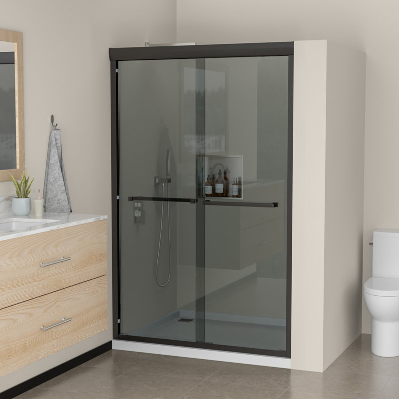 48" W x 76" H Double Sliding Shower Door, 8mm Tempered Glass with Frosted Privacy Panels, SUS 304 Stainless Steel Frame, Reversible Installation