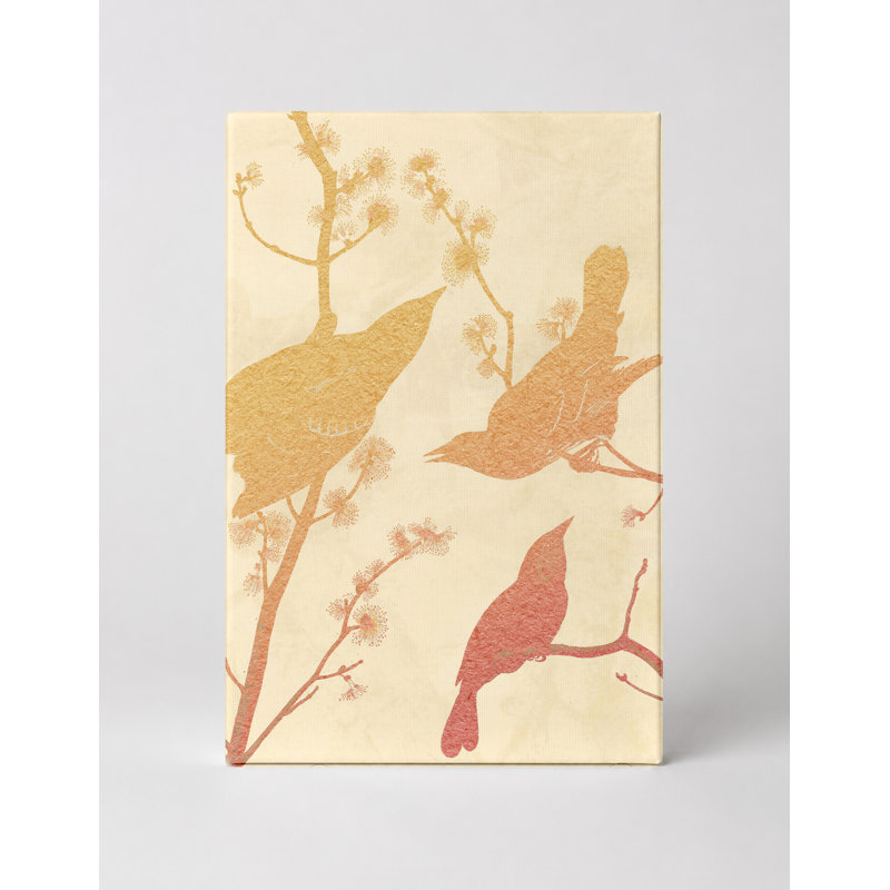 «Three Birds on Flowering Branches», art mural sur toile, 16" W x 20" H