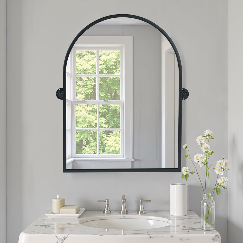 Breve Arch Metal Wall Mirror with Tilted Frame, Black, 36" x 24"