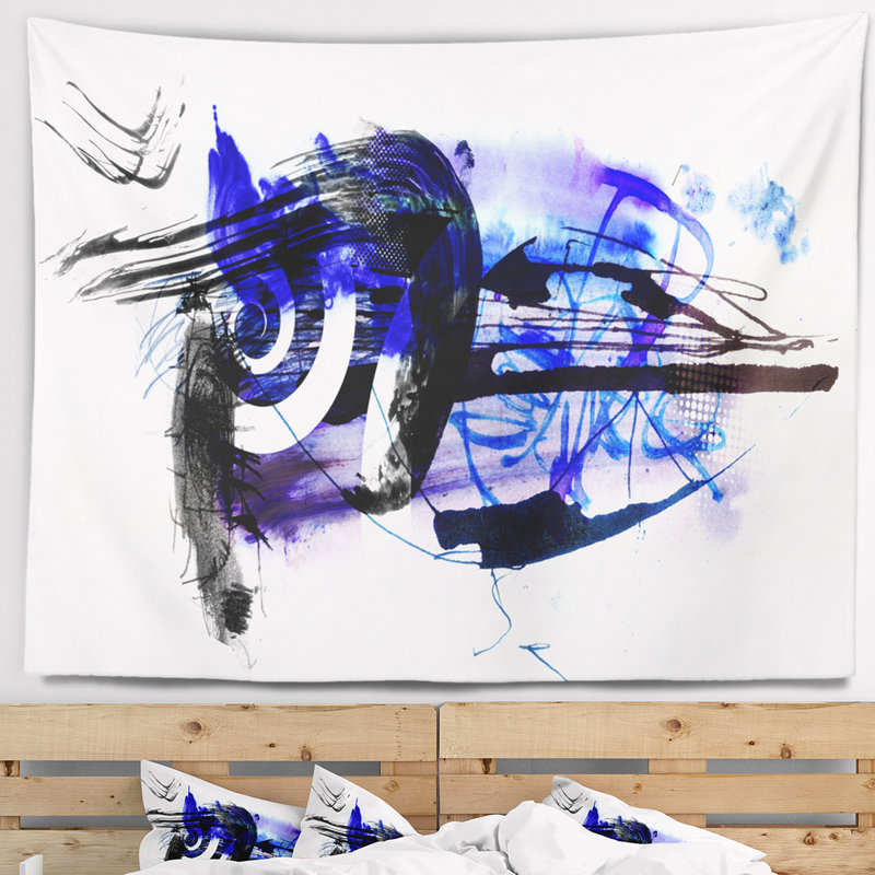 Tapisserie abstraite de tache bleue, H 32 po x l 39 po