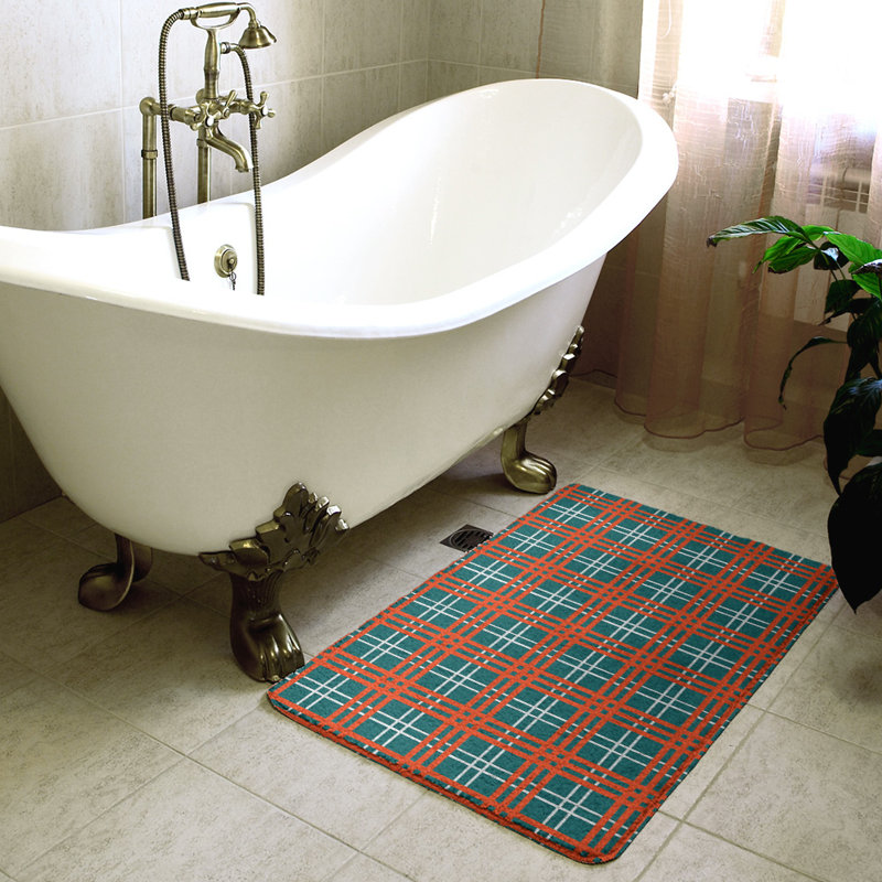 Memory Foam Non-Slip Bath Rug, 21" W x 34" L, Green/Brown