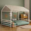 Structure de lit double en métal Montessori, lit en forme de maison avec garde-corps pour enfants et tout-petits, assemblage facile, sans lattes, blanc-1356049055-1356049048