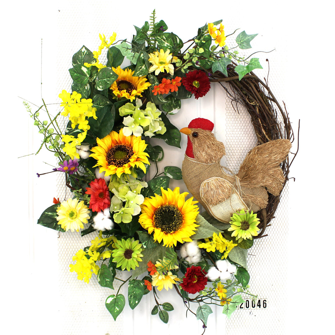 Faux Sunflower Foam 24'' Wreath Rosalind Wheeler