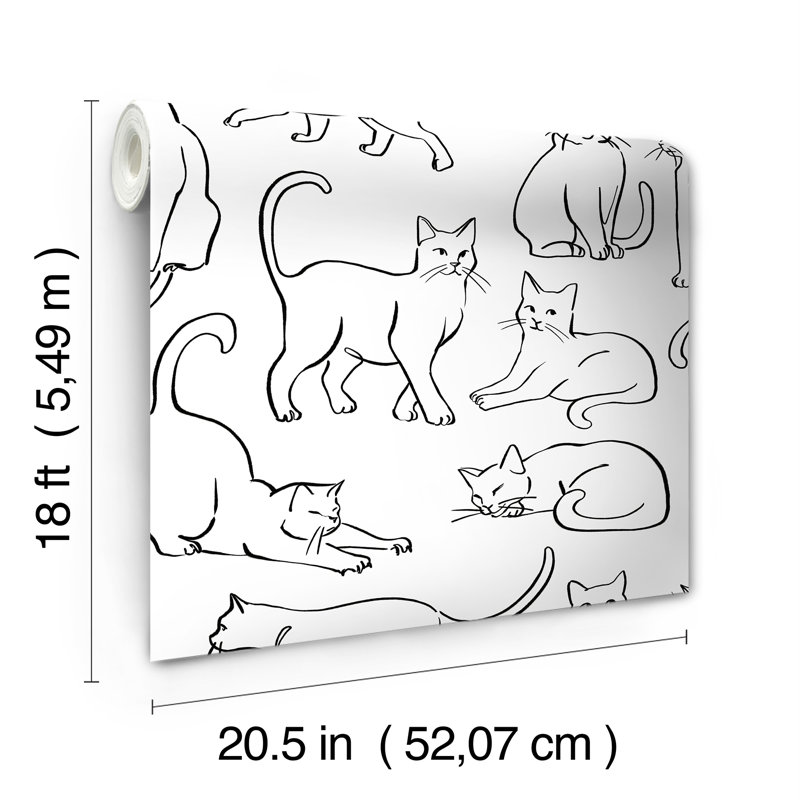 Chat qui pose un papier peint adhésif noir, Blanc