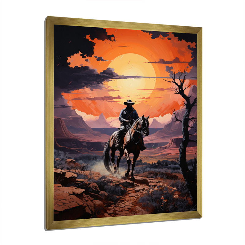 Western Cowboy Rugged, reproduction sur toile encadrée, Cadre doré à une seule photo, H 44 po x l 34 po x P 1,5 po