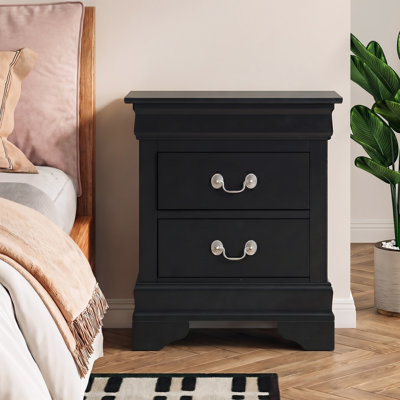 Ensemble de 2 tables de chevet noires 2 tiroirs Temara