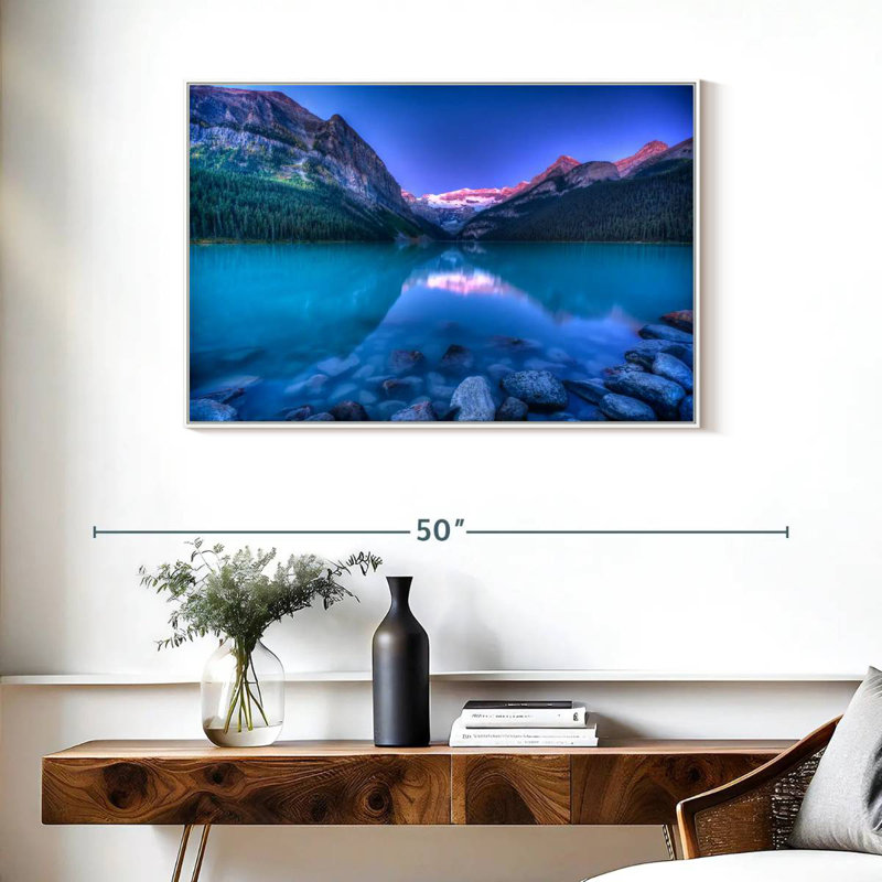 Lever de soleil magique de Lake Louise, 37 po x 25 po, Cadre flottant blanc