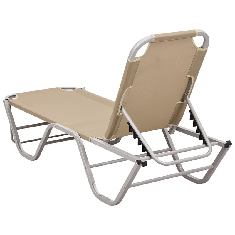 Cream and Silver Adjustable Textilene Chaise Lounger with Arms
