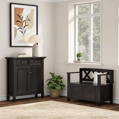 Amherst Solid Wood 36 Inch Wide Small Storage Bench And 36 Inch Wide Storage Cabinet In Hickory Brown