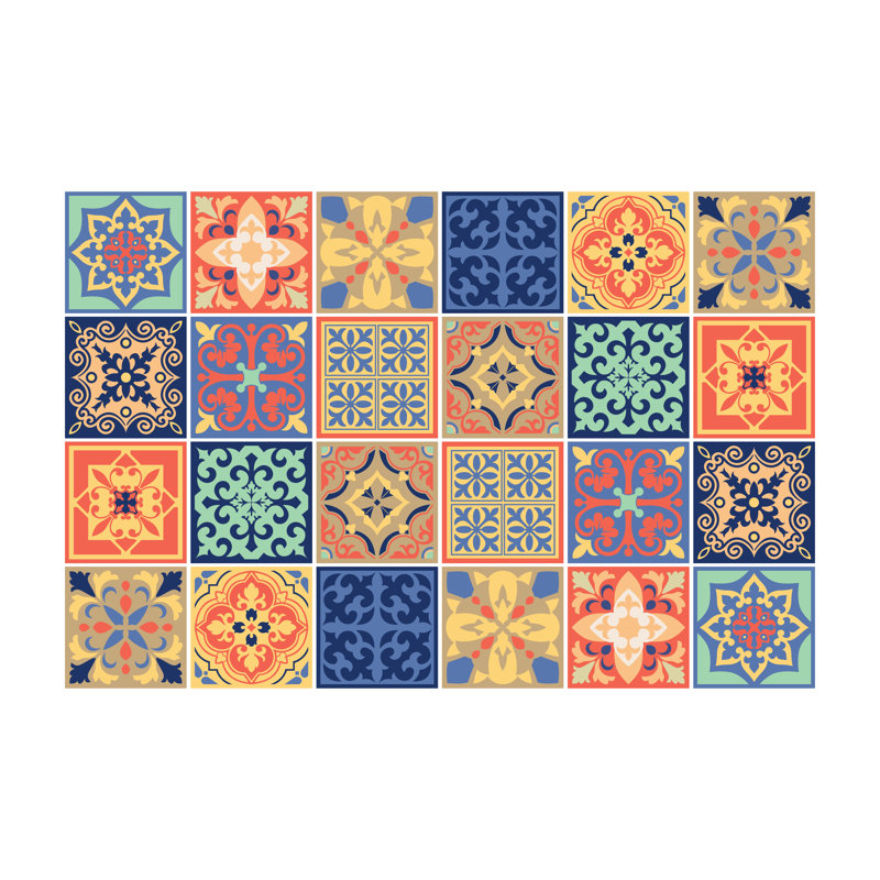 Grindle 15cm W x 15cm L PVC Peel and Stick Mosaic Tile, Yellow/Blue