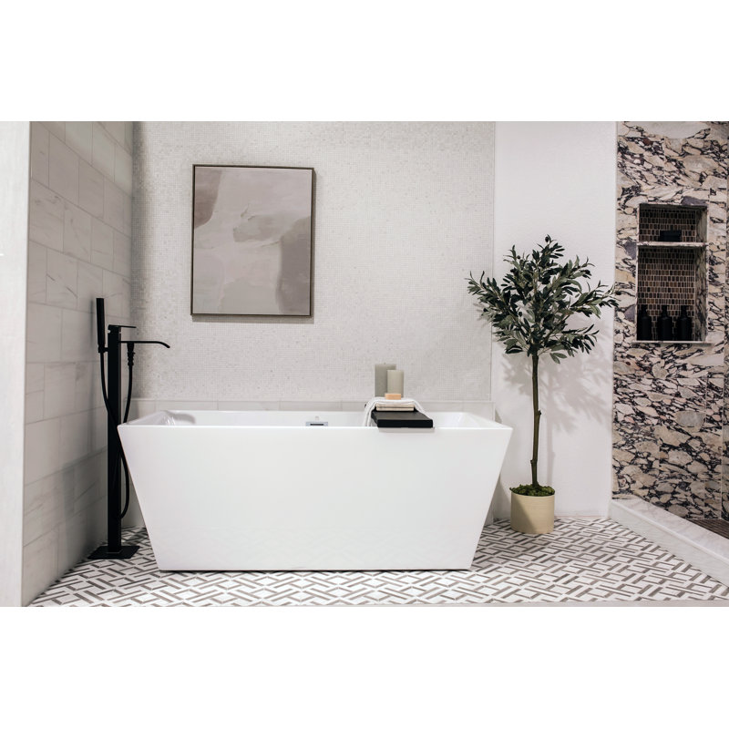 Baignoire autoportante rectangulaire à double extrémité en acrylique Aqua Eden de 59 pouces Kingston avec drain