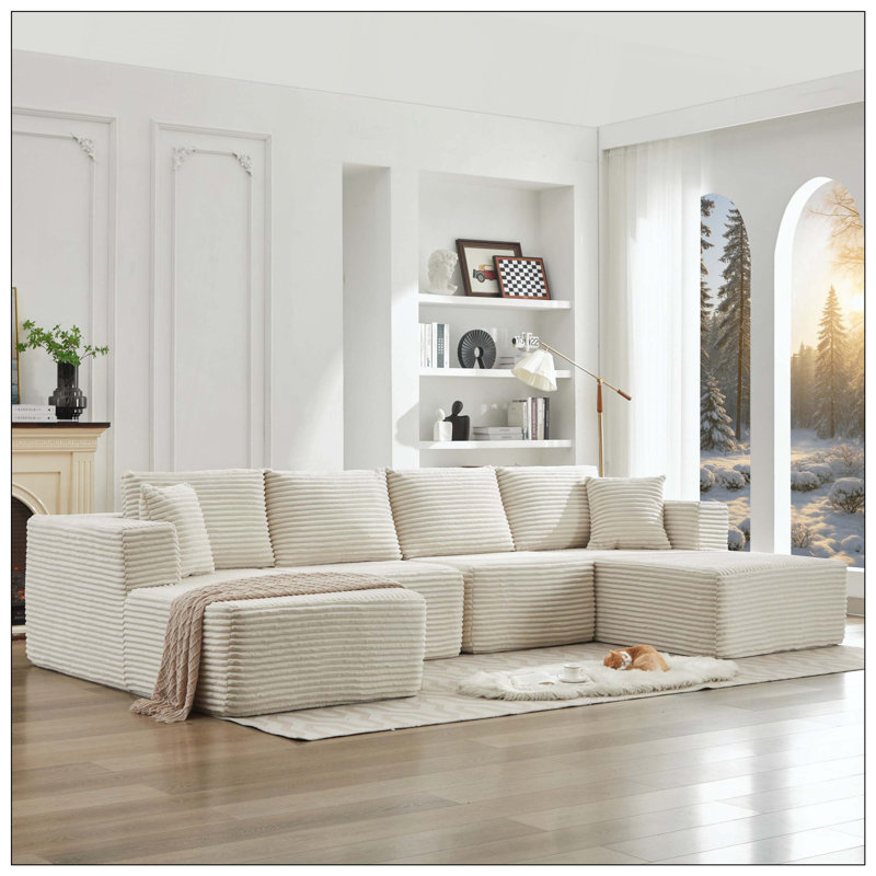 Canapé modulaire moderne à assise profonde et méridienne Cloud, Beige