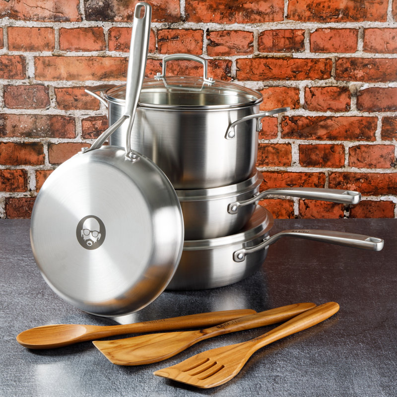 Babish 10-Piece Stainless Steel Tri-Ply Cookware Set with Glass Lids