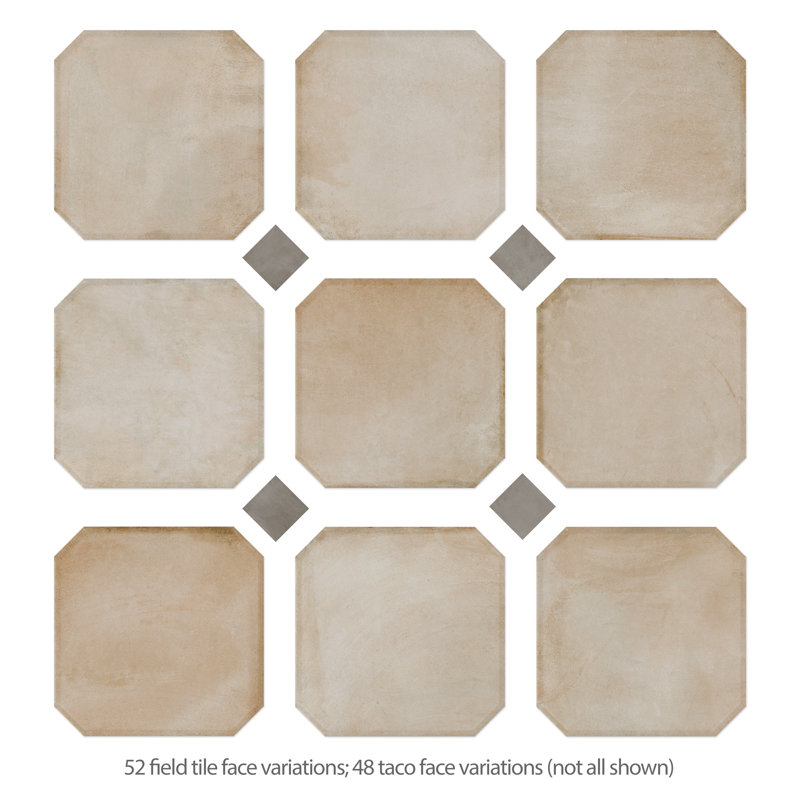 Laverton Octagon W/Taco 7-7/8 In. X 7-7/8 In. Porcelain Floor And Wall Tile, Beige/Dark Gray