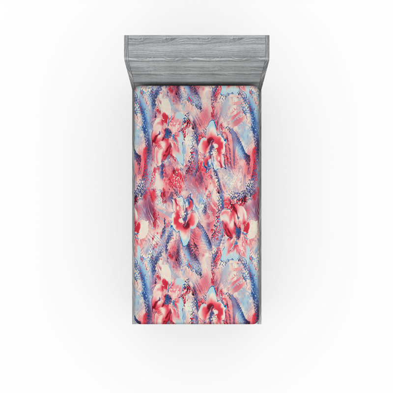 Drap-housse rustique Ambesonne, Drap-housse simple TG, Corail foncé, bleu ciel / floral