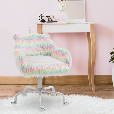 Office Chair With  Frame, Faux Fur Upholstered, Arms Included, Swivel, Adjustable Height, Wheels