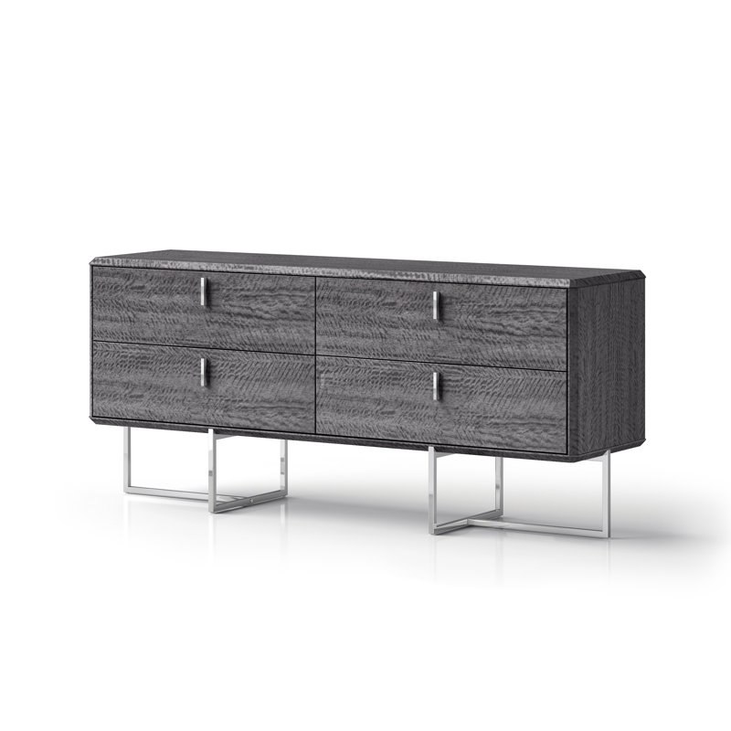 Commode double 70 po à quatre tiroirs en bois gris