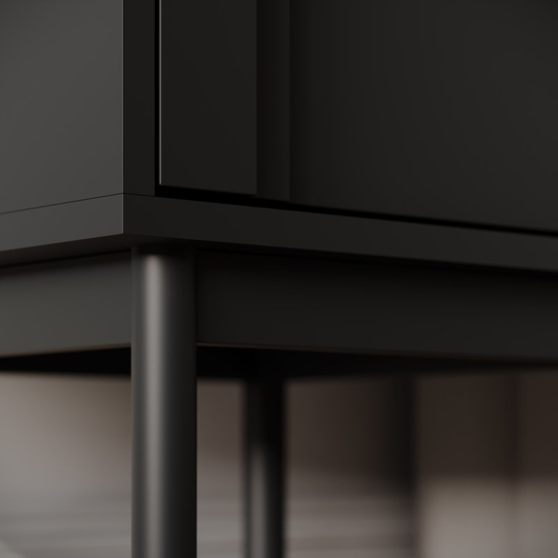 Bedside table LIBERTY nightstand with gold handle, Black