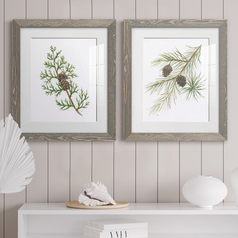 Winter Botanical III - ensemble de 2 reproductions d'art, H 20 po x l 17 po x P 1 po, Cadre en papier gris, Blanc