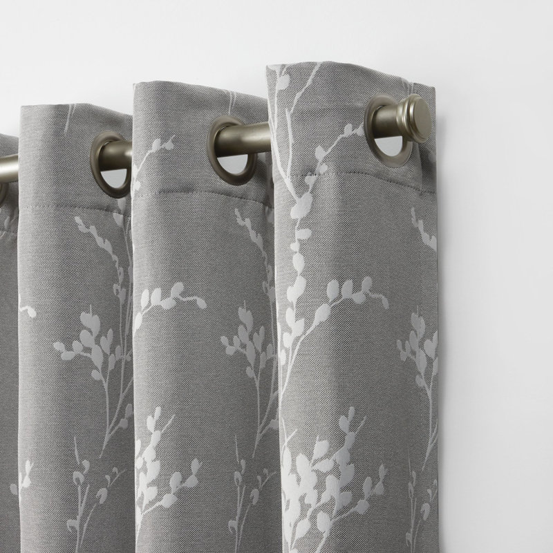 Ash Gray Floral Blackout Thermal Curtain Panel Pair