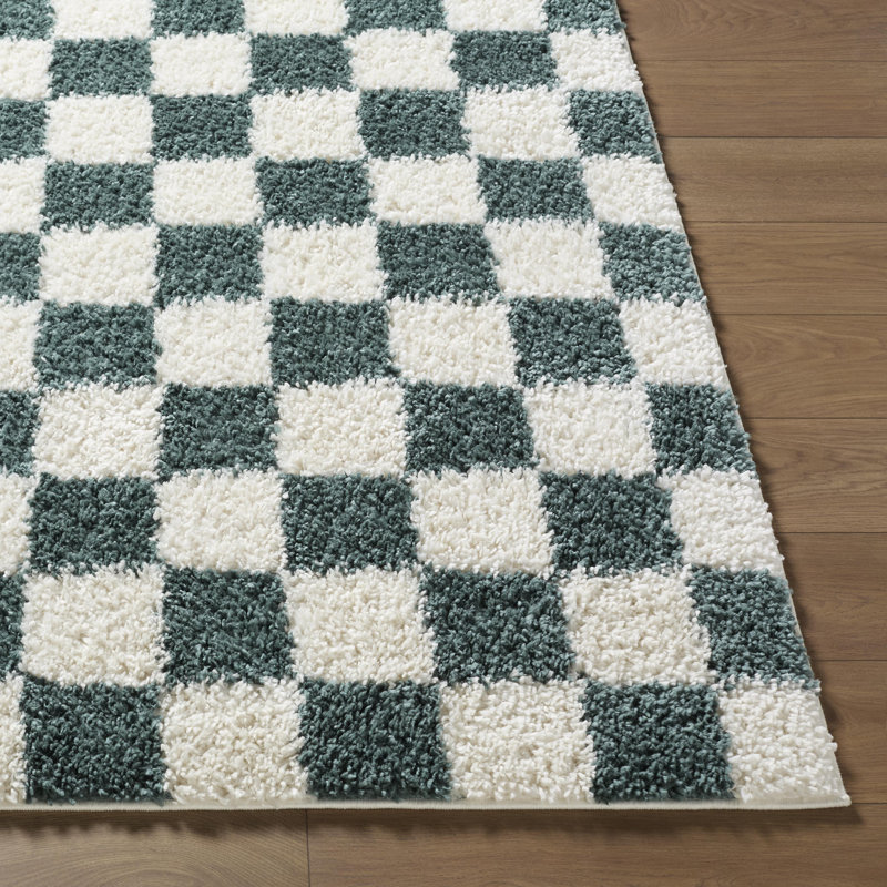  Edaline Machine Woven Rug, Rectangle 7'10" x 10', White/Ivory/Teal