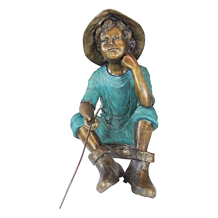 Bronze Boy Fishing Tabletop Sculpture