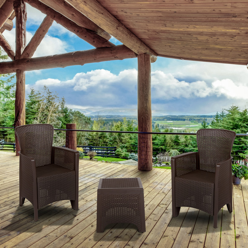 Alderman Faux Rattan Plastic Chair Set with Matching Side Table, Chocolate