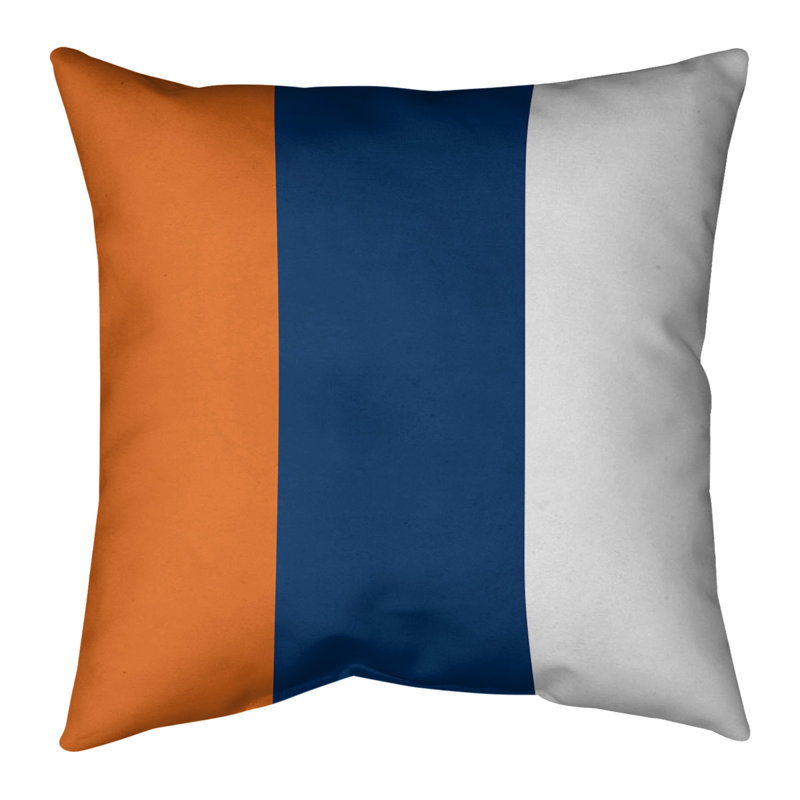 Striped Linen Reversible Throw Pillow, 20" x 20", Orange/Navy/White
