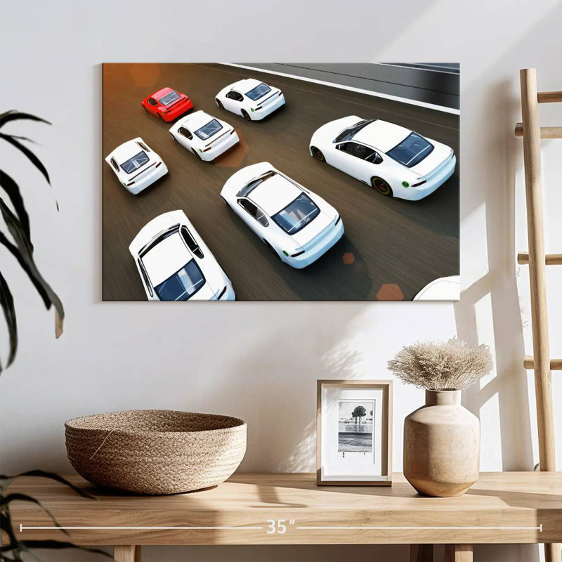 Mehar Red And White Cars, 34" H x 51" W