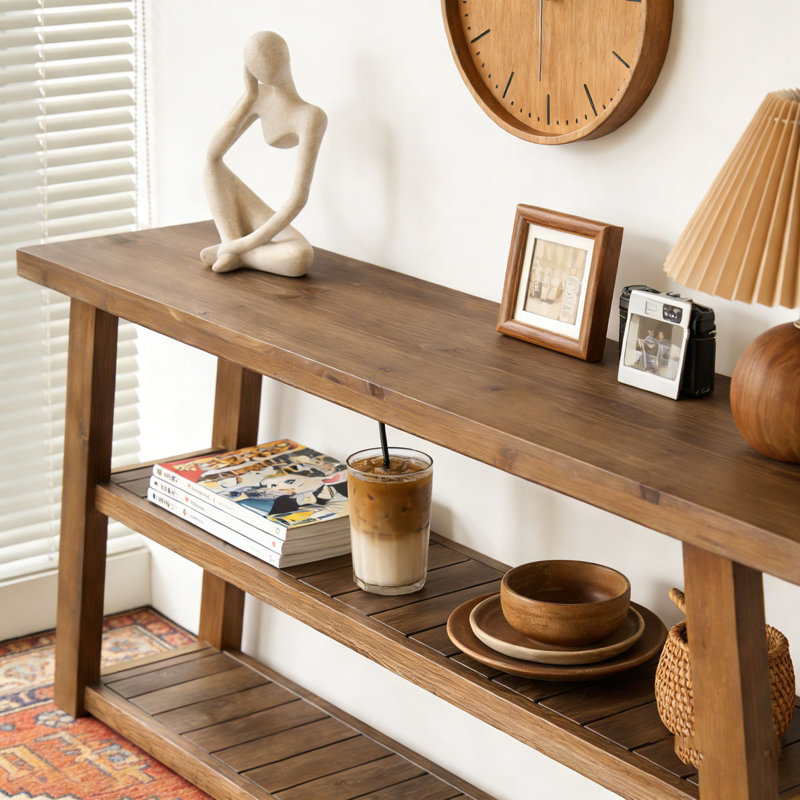63" Solid Wood 3-Tier Console Table