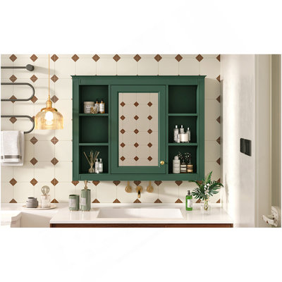 Armoire à pharmacie de 35 po x 27,5 po, armoire de rangement murale pour salle de bain, armoire de salle de bain moderne avec miroir, armoire à miroir avec 6 tablettes ouvertes (meuble-lavabo non inclus)
