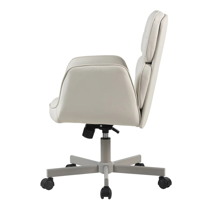 Cristy Swivel Vanity Chair With Back, Padded Arm Rest, Adjustable Height, Faux Leather, Comfy Foam Seat, White