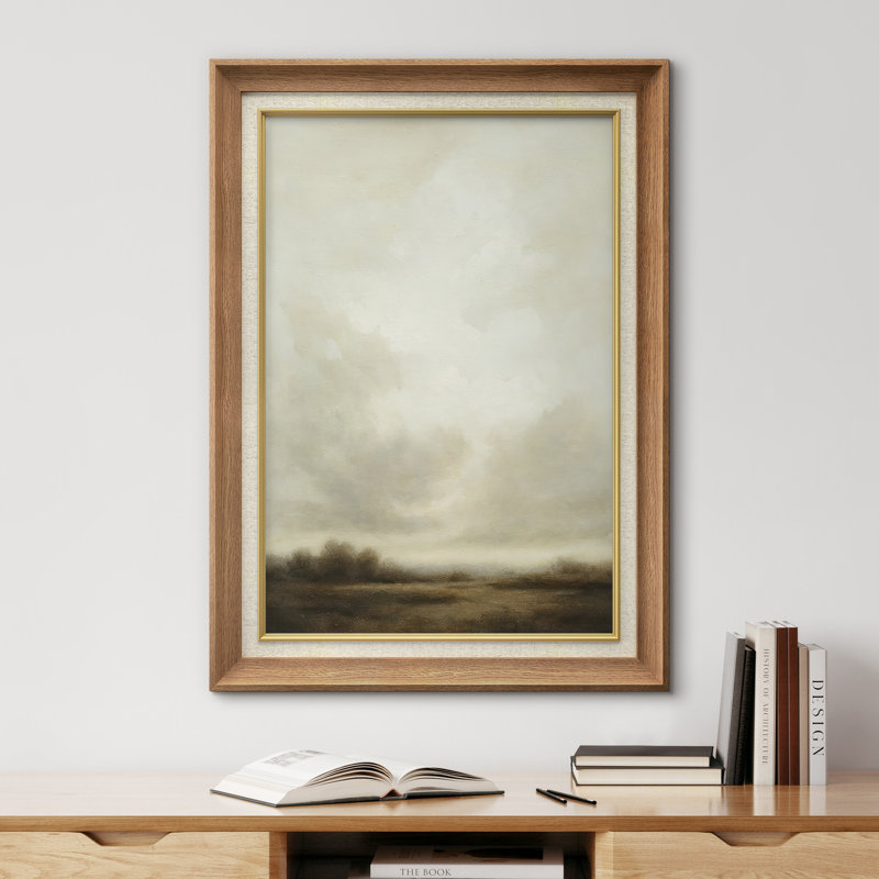 «Minimal Neutral Horizon Landscape with Soft Clouds», reproduction d'art sur toile encadrée, H 36 po x l 26 po x P 1,5 po