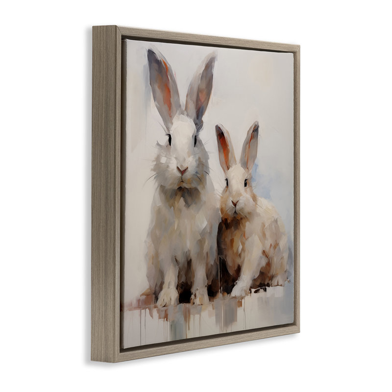 "Fluffy Spring Rabbits" par Arlington Prints, Cadre flottant orme Montalcino, H 18 po x l 18 po