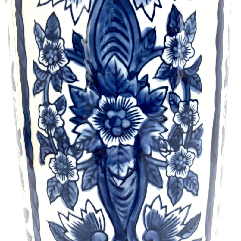 Abrahamic Ceramic Freestanding Umbrella Stand – Hand-Finished, Antique Look, Versatile Indoor or Outdoor Use, Blue