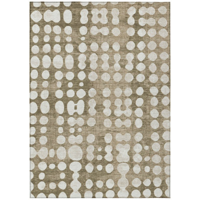 10' X 14' Taupe And Ivory Abstract Washable Indoor Outdoor Area Rug