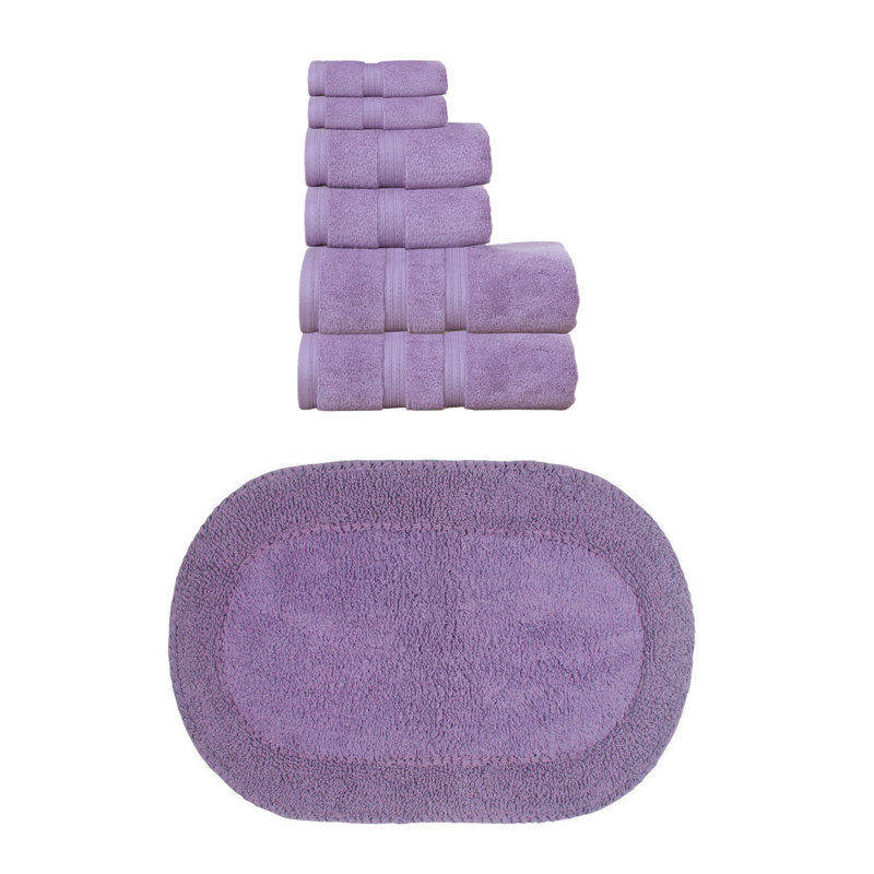 Brunk Collection 100% Soft Cotton Bath Towel Set & Bath Rug, 7 Piece Towel Set, Purple