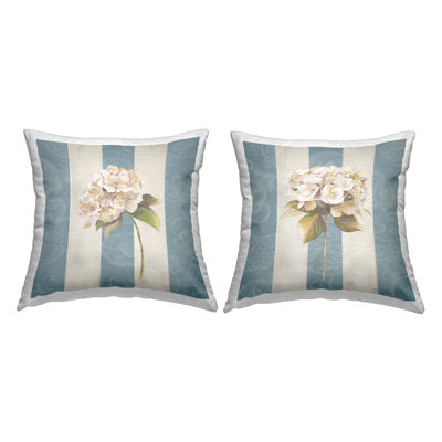 Ensemble de 2 coussins d'extérieur à imprimé hortensias à rayures Hydrangea par Patricia Pinto