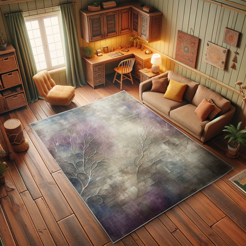 Gray and Pale Lilac Synthetic Rectangular Area Rug