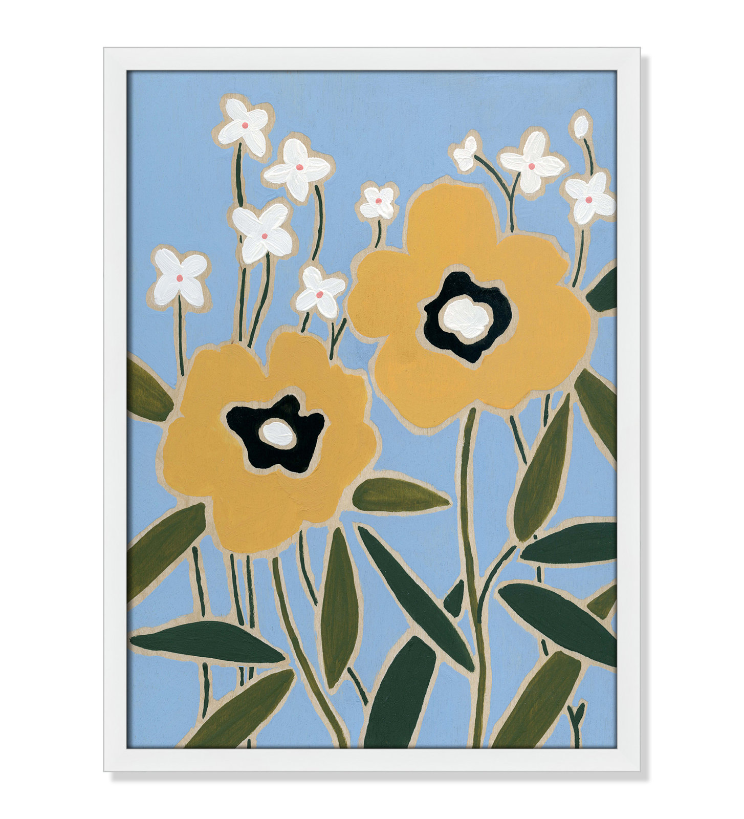 Maura "Woodblock Floral II" Print, 23" H x 17" W x 1.25" D, Satin White Framed