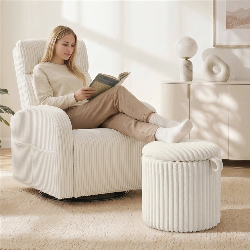 44.5cm Corduroy Storage Ottoman,2-in-1 Storage Stool with Tray Top