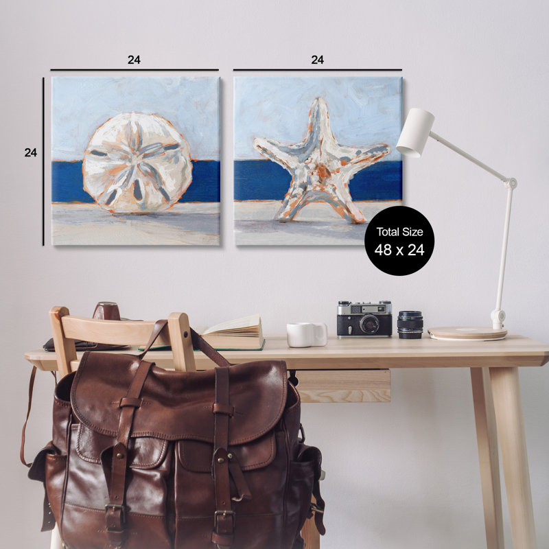 «Sea Life Starfish Seashell», peinture, plage, animal marin par Ethan Harper - ensemble de 2 peintures, H 24 po x l 24 po