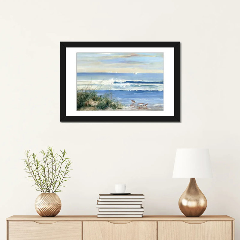 " Beach Combers " by Sally Swatland, Picture Framed Paper, Black, 16" H x 24" W