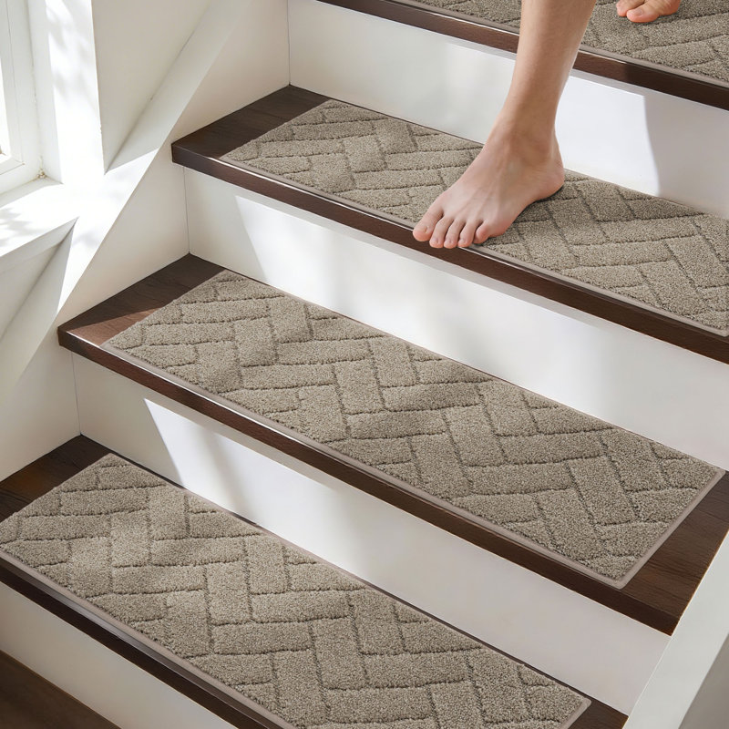Tapis d'escalier intérieur antidérapant et lavable (ensemble de 4), Beige, 4