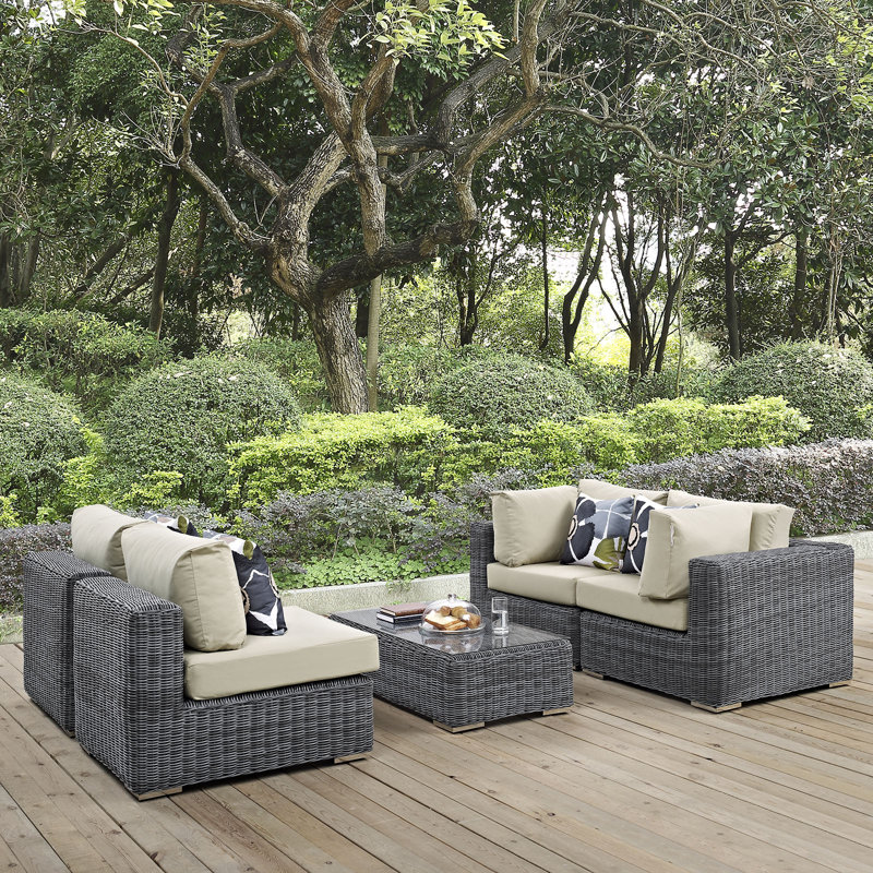 Ensemble modulaire d'extérieur Sunbrella 5 pièces Modway Summon, Toile Sunbrella® beige antique